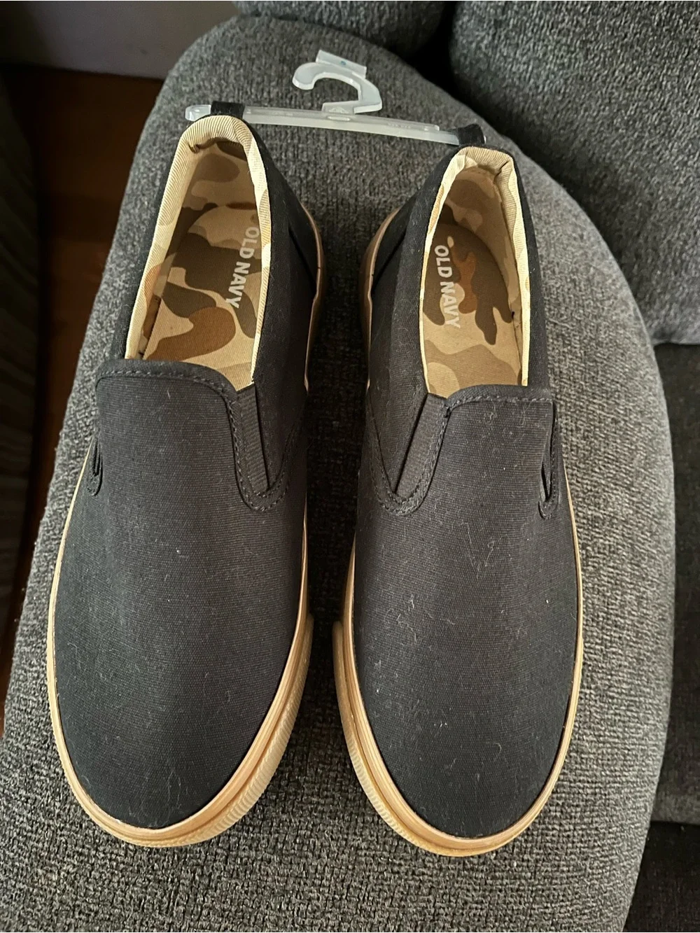 Old Navy Black Slip-On Canvas Kids Shoes with Tan Sole